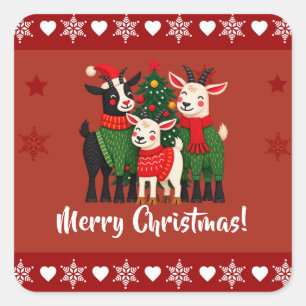Merry Christmas Goat Family   Square Sticker