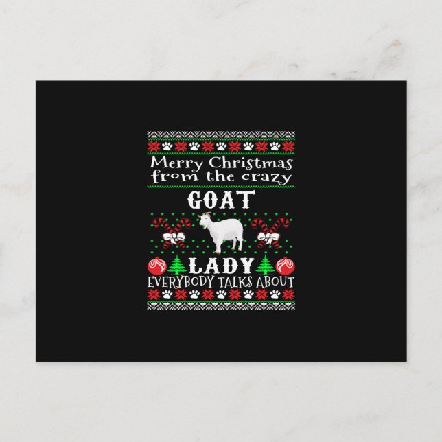 Merry Christmas Goat Lady Ugly Sweater Long Sleeve Holiday Postcard (Front)