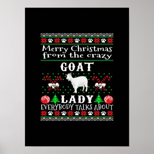 Merry Christmas Goat Lady Ugly Sweater Long Sleeve Poster
