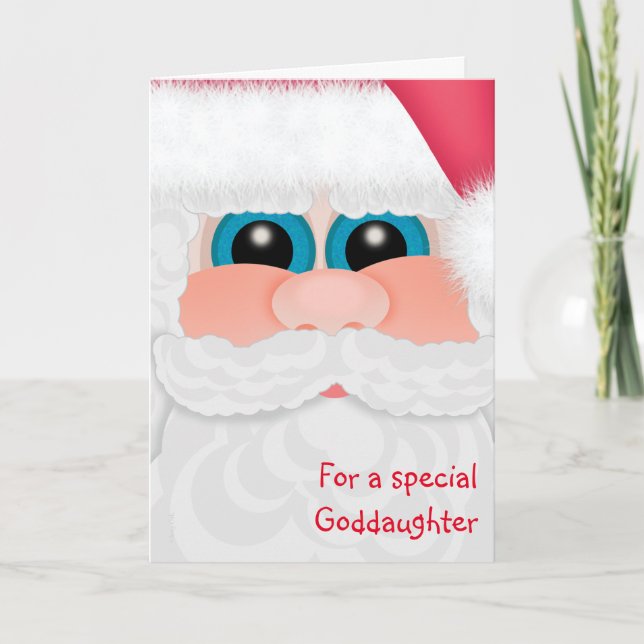 Merry Christmas Goddaughter Big Santa Face Holiday Card (Front)