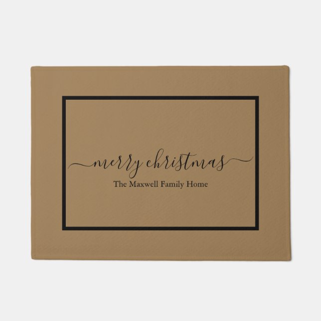 Merry Christmas gold and black family name Doormat (Front)