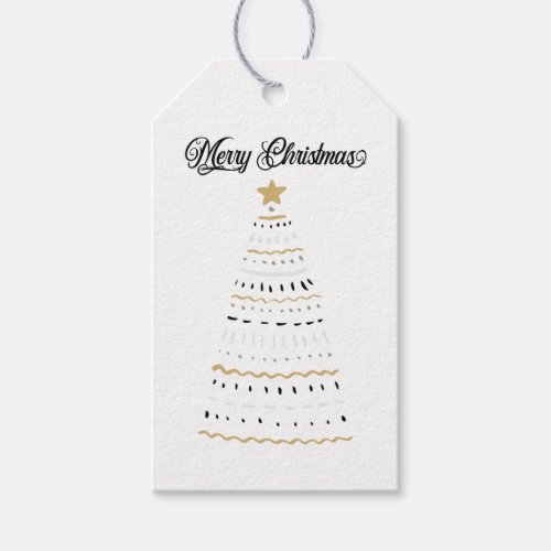 Merry Christmas Gold and Black Stylized Tree  Gift Tags