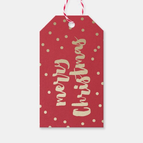 Merry Christmas gold and red confetti Gift Tags