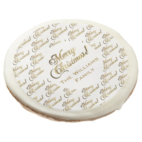 Merry Christmas Gold and White Elegant Script Sugar Cookie
