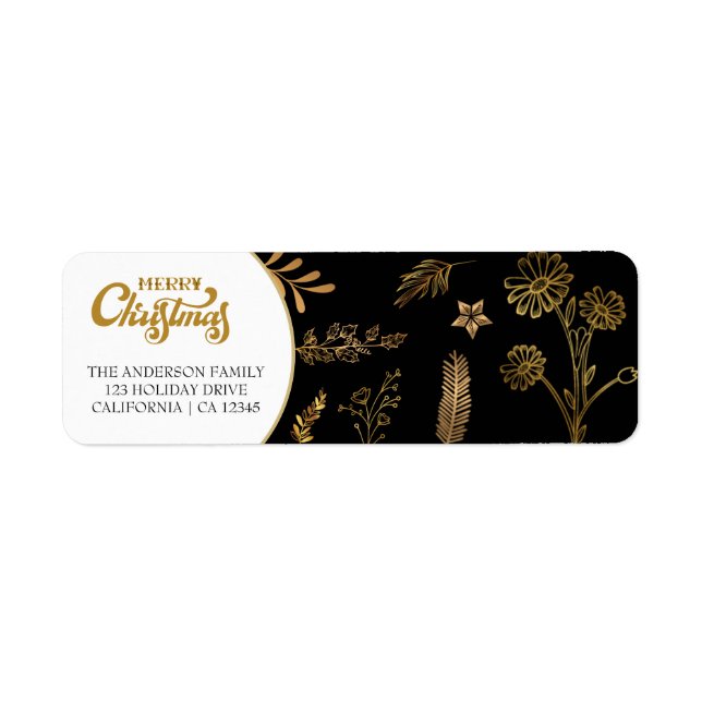 Merry Christmas Gold Arch Black and White Elegant Label (Front)