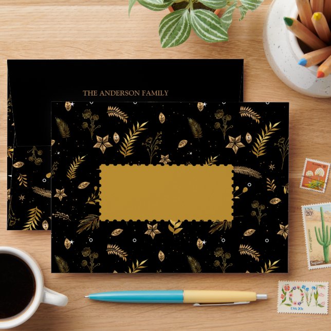 Merry Christmas Gold Arch Elegant, Modern Black Envelope (Desk)