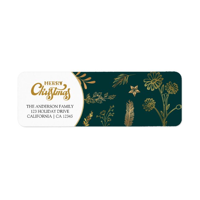 Merry Christmas Gold Arch Green Elegant Modern Label (Front)