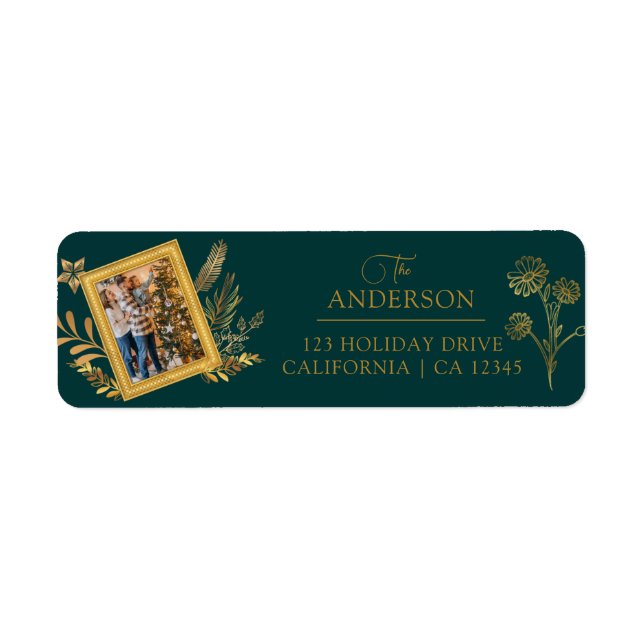 Merry Christmas Gold Arch Green Elegant Photo Label (Front)