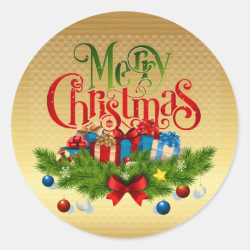 Merry Christmas Gold Background Classic Round Sticker
