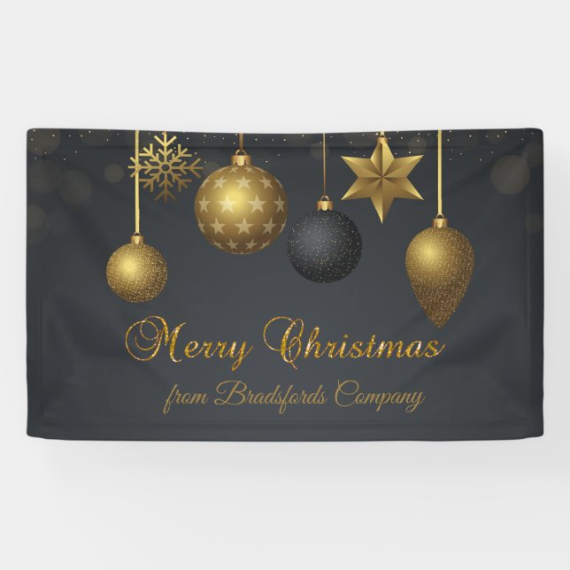 Merry Christmas,Gold Balls Dark Banner (Horizontal)