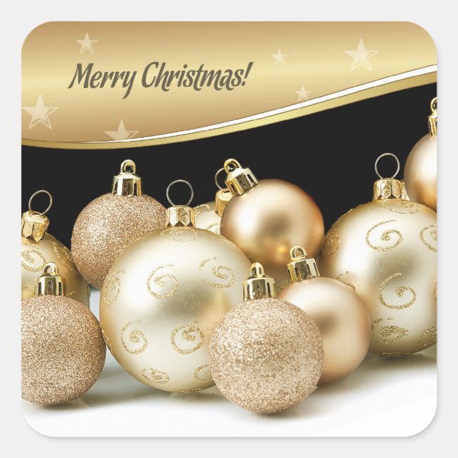 Merry Christmas. Gold Balls Gift Stickers (Front)