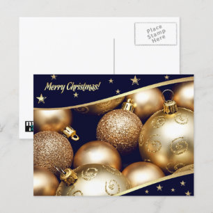 Merry Christmas. Gold Baubles  Holiday Postcard