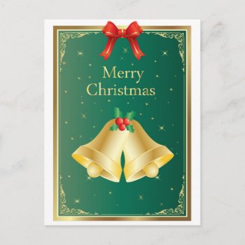 Merry Christmas Gold Bells Art Holiday Postcard by biutiful at Zazzle