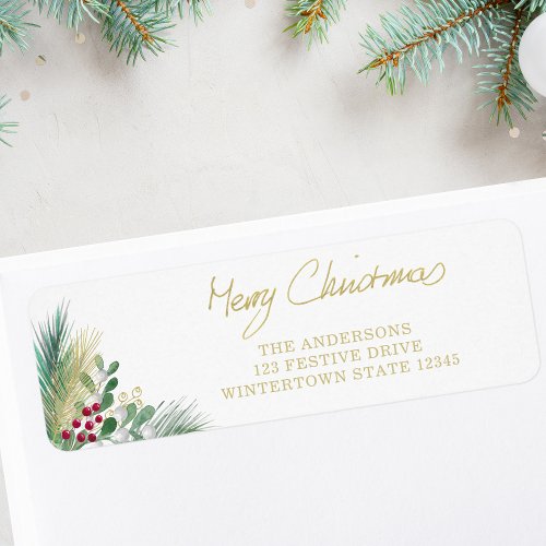 Merry Christmas Gold Berries Return Address Label