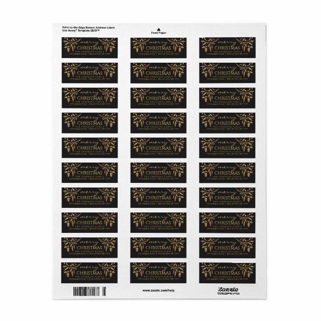 Merry Christmas Gold & Black Holly Return Address Label