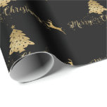 Merry Christmas Gold Black Pattern Typography Wrapping Paper<br><div class="desc">A Shining Christmas Wrapping paper with a lovely typography text "Merry Christmas" in faux gold with a Christmas Tree and a reindeer on a black background. Beautiful and elegant designs to make a joyful gift wrapping this holiday season.</div>