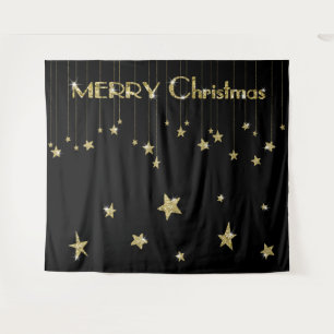 Merry Christmas Gold Black Photo Booth Backdrop