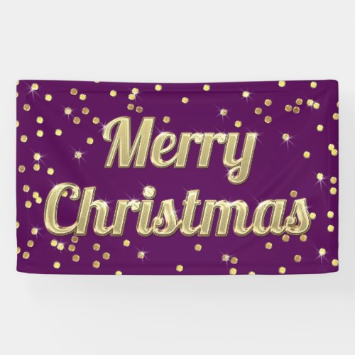 Merry Christmas Gold Bling Confetti Purple Banner