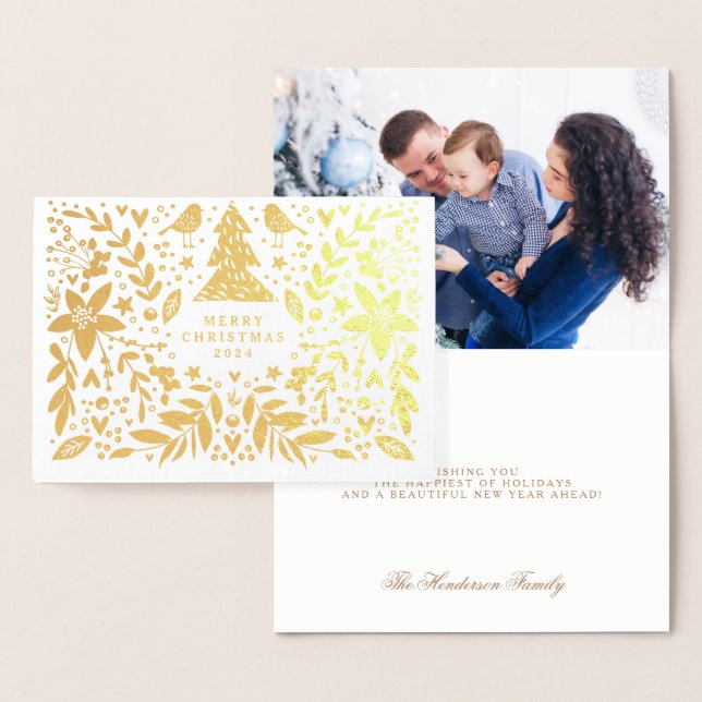 MERRY CHRISTMAS GOLD BOTANICAL PHOTO FOIL CARD (Display)