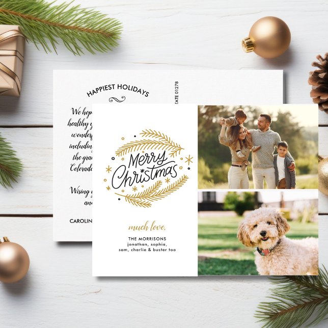 Merry Christmas Gold Botanicals, 2 Photos Postcard (Creator Uploaded)