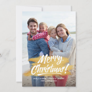 Merry Christmas Gold Brush Stroke Christmas Photo Holiday Card