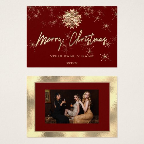 Merry Christmas Gold Burgundy Photo Snowflakes
