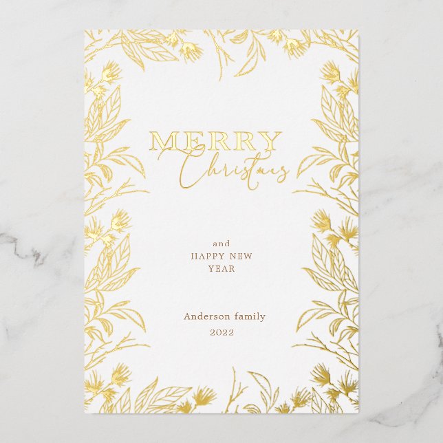 Merry Christmas gold calligraphy photo Foil Invitation (Front)