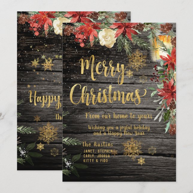 Merry Christmas Gold Calligraphy Rustic Board Card (Front/Back)