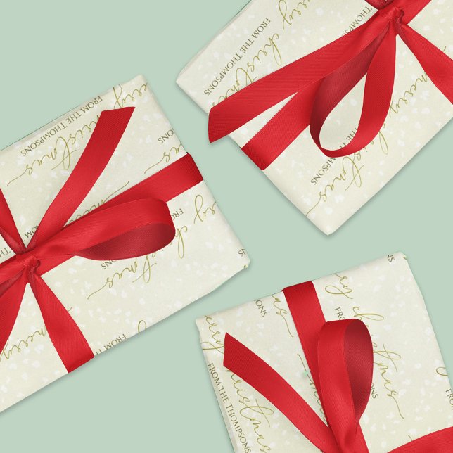 Merry Christmas Gold Calligraphy Script Custom  Wrapping Paper Sheets (Gold calligraphy script custom gift wrap with personalization. )