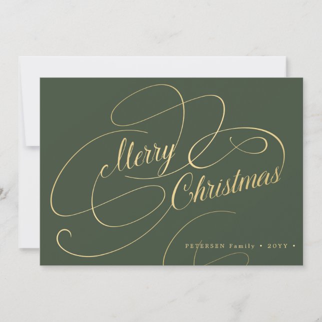 Merry Christmas gold calligraphy script elegant Holiday Card (Front)