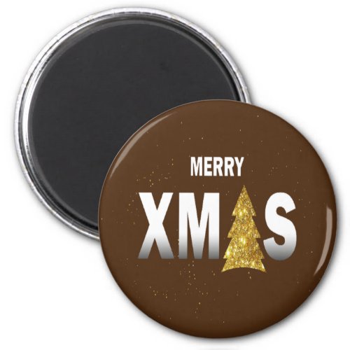 Merry Christmas Gold Christmas Tree Design Magnet