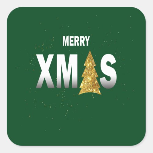 Merry Christmas Gold Christmas Tree Design Square Sticker