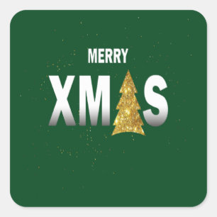 Merry Christmas Gold Christmas Tree Design Square Sticker
