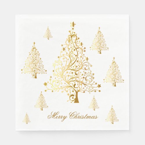 Merry Christmas Gold Christmas Trees Napkins