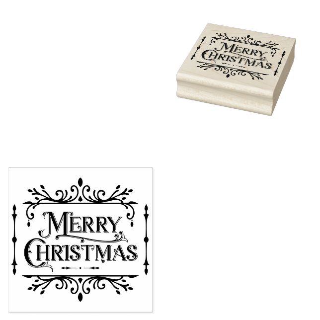 Merry Christmas Gold Classic Rubber Stamp (Stamped)