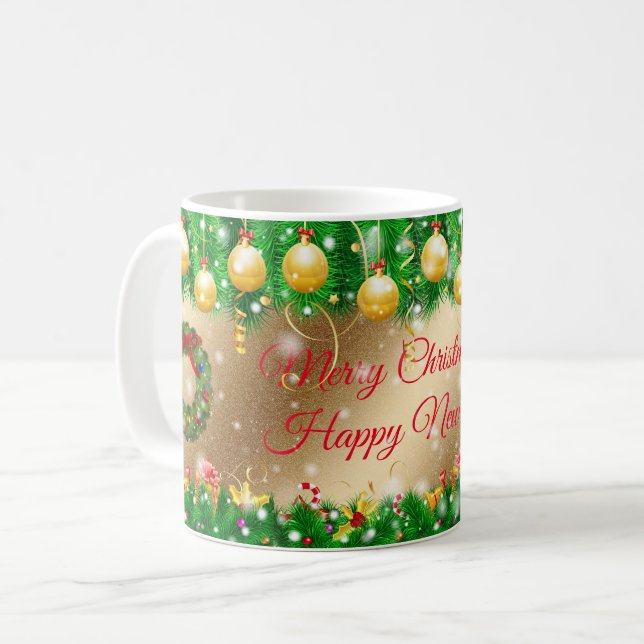 Merry Christmas Gold Coffee Mug (Front Left)