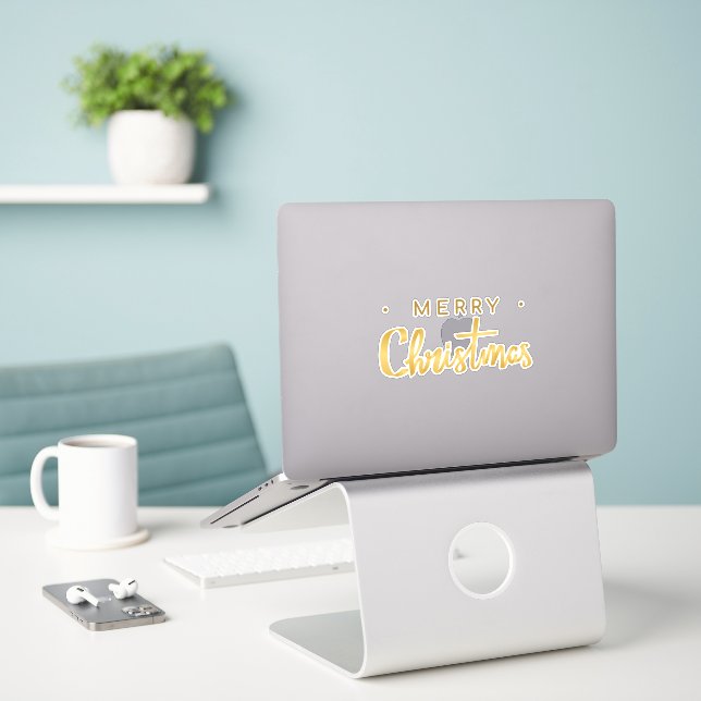 Merry Christmas, gold color Sticker (Laptop On Desk)