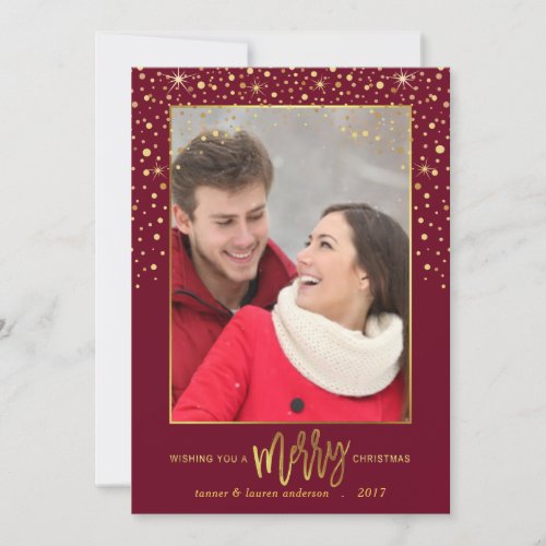 Merry Christmas Gold Confetti Holiday Photo