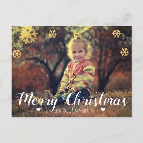 Merry Christmas Gold Crystal Snowflakes Photo Holiday Postcard