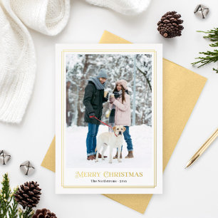 Merry Christmas Gold Decorative Photo Border Foil Holiday Card