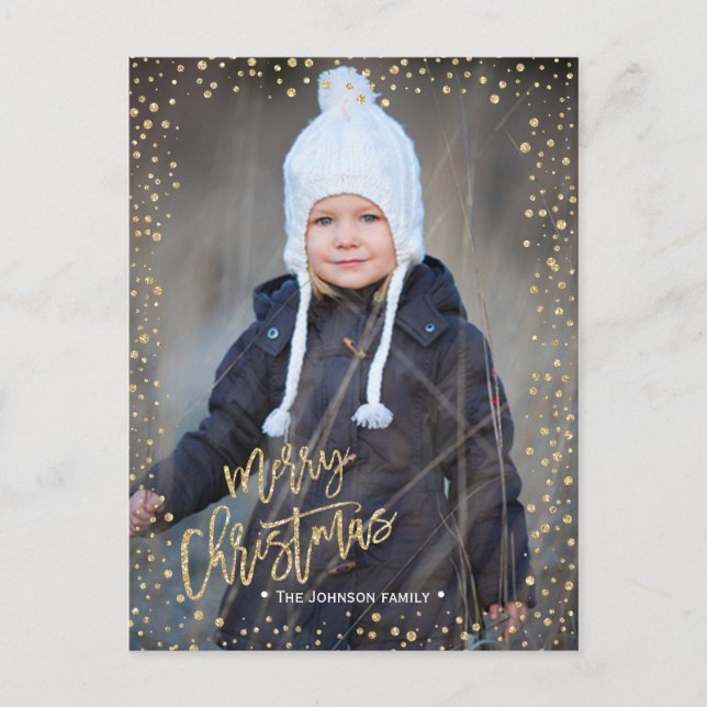 Merry Christmas | gold dots | Photo postcard (Front)