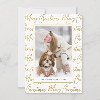 Merry Christmas Gold Elegant Photo Script Text Holiday Card by HolidayInk at Zazzle