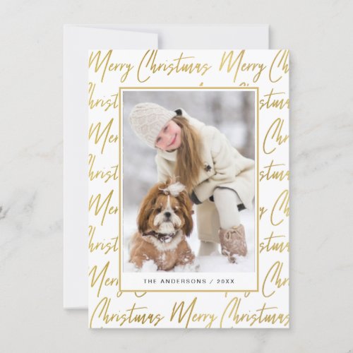 Merry Christmas Gold Elegant Photo Script Text Holiday Card