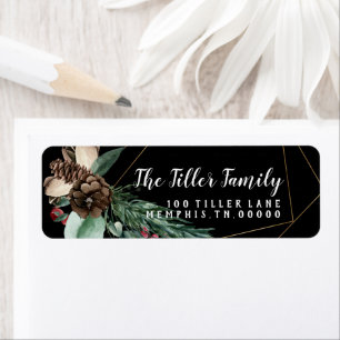 Merry Christmas Gold Floral Frame Label