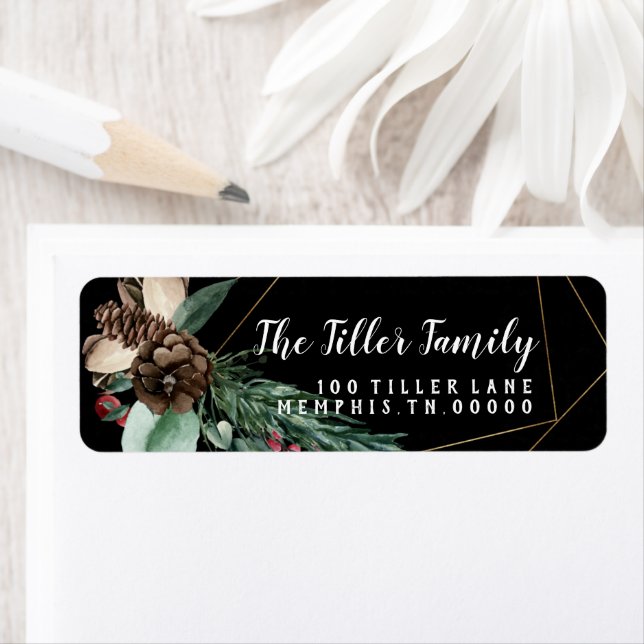 Merry Christmas Gold Floral Frame Label (Insitu)