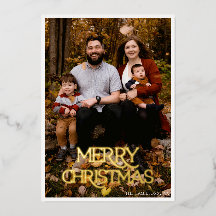 Merry Christmas Gold Foil Black & White Stripe