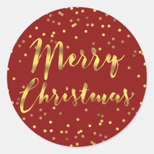 Merry Christmas Gold Foil Confetti Red Classic Round Sticker
