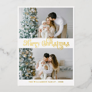 Merry Christmas Gold foil Lettering Photo Foil Holiday Card