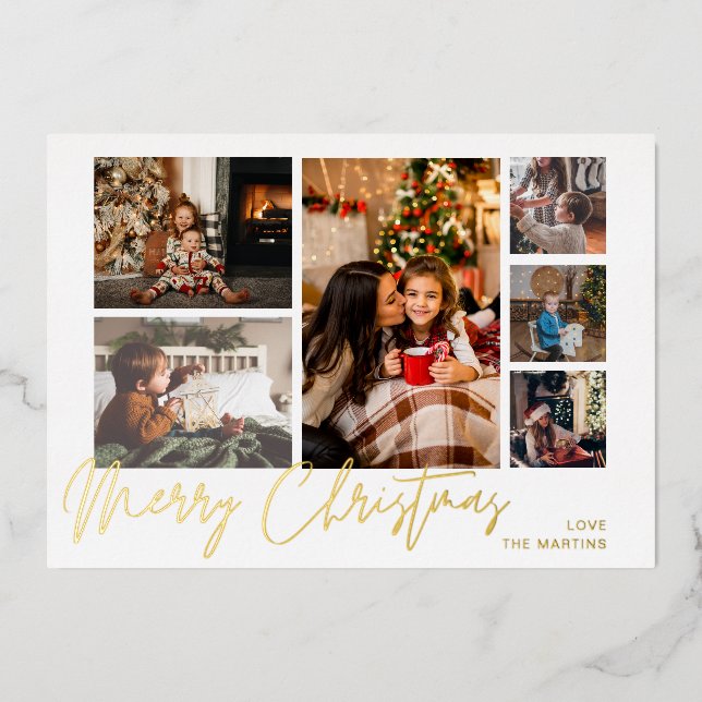 Merry Christmas Gold Foil Multi Photo - White Foil Invitation (Front)