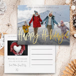 Merry Christmas Gold Foil &amp; Photo Foil Holiday Postcard